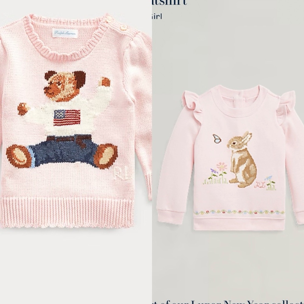 🩷RL🩷🐰🐻 18m PRISTINE Like New Bundle of 2 Precious Pink Sweaters. BONUS TOP TOO!